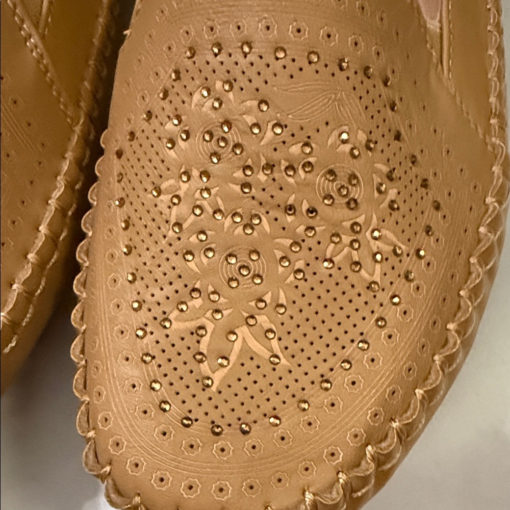 Elegant Tan Perforated Loafers for Women - Picture 2 of 8